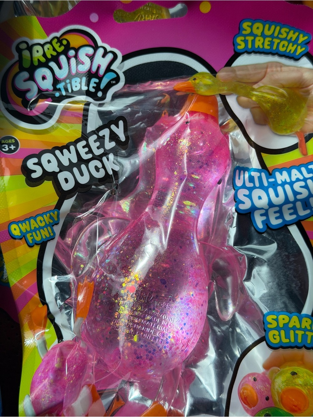 JA-RU Sqweezy Duck Glitter Squishy Pink  Irre-Squish-Tible NWT